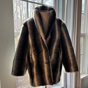 Steeplechase Luxurious Faux Fur Striped mink Coat jacket vintage xl